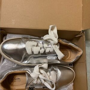 Clark’s Silver Leather Sneakers